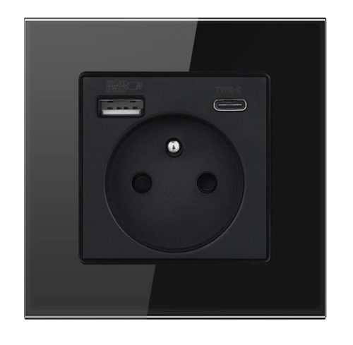 Електрически контакт стенен USB BarON черен
