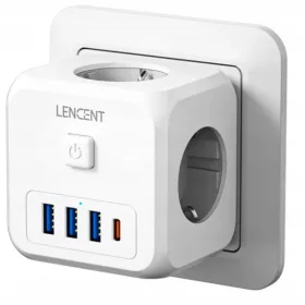   Електрически контакт, USB сплитер Lencent бял