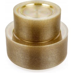   Съдове за еднократна употреба - 120 бр Пластмасови чинии за многократна употреба златен глитер 26/19 см