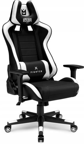  IMBA седалка Игрален стол Fighter, черна и бяла еко кожа
