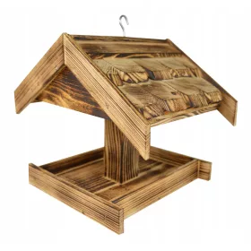    ГОЛЯМА дървена ХРАНИЛКА ЗА ПТИЦИ, изпечена