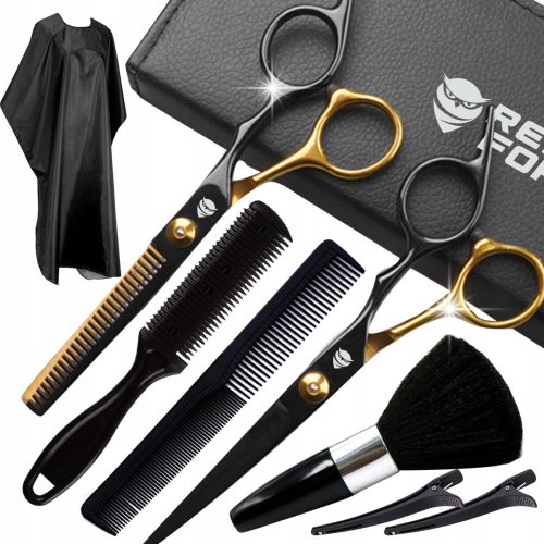  Ножица за подстригване PRO BARBER Sharp + филировъчна ножица + комплект златно и черно наметало