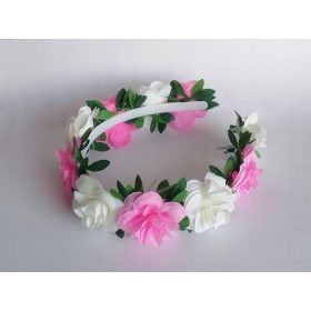    Нежна лента за глава, бял и розов венец, малки розички и розички