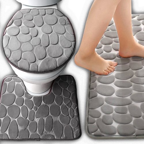 3бр. КОМПЛЕКТ Килими за баня, ПРОТИВ ХЛЪЗГАНЕ, Mega Soft, 12 мм дебелина