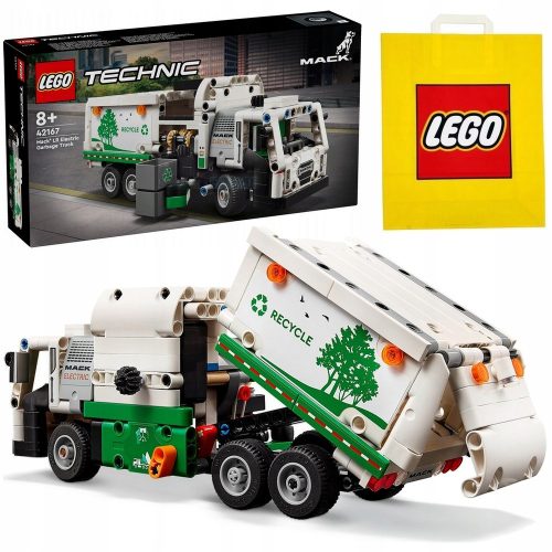  LEGO Technic Mack LR електрически камион за боклук 42167 + LEGO хартиена торба