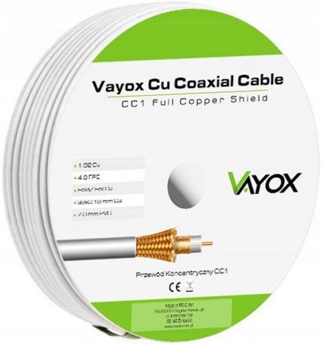  ТВ АНТЕНА КОАКСИАЛЕН КАБЕЛ RG6U 4K МЕД CU УСТОЙЧИВ VAYOX 25M