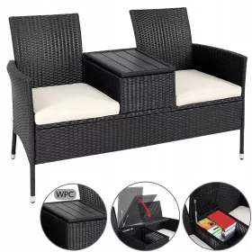   Градинска пейка - Пейка, интегрирана с маса, пластмаса, 143 х 64 см