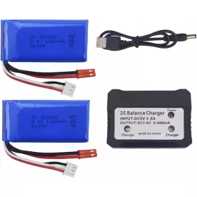    Комплект 2 батерии 7.4 V 1100 mAh Зарядно WLtoys A949, A959, A969, A979, K929