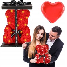   Кутия за цветя - Плюшено мече от рози 25 см