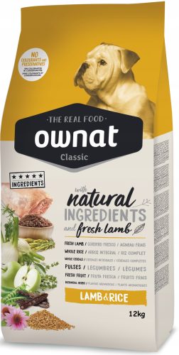  Ownat Classic Lamb Rice суха храна за кучета 12 кг Богата на прясно агнешко месо
