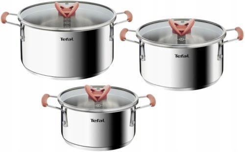 Комплект съдове за готвене - Комплект тенджери Tefal Opti'Space, неръждаема стомана, 6 бр.