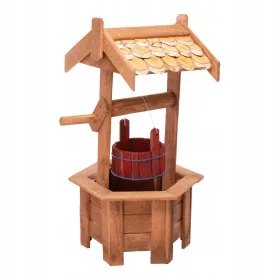    Декоративен дървен кладенец Шестоъгълна стойка за цветя Орнамент Градинска декорация