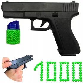   ПЛАСТМАСОВИ ПИСТОЛЕТ ЗА СЪРШИ GLOCK 17 ИМИТАЦИЯ НА ОРЪЖИЕ ЧЕРЕН + 500x ПАТРОНИ