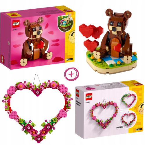  LEGO Creator 40638 Декорация във формата на сърце + LEGO ICONS 404624 Свети Валентин лего плюшено мече за момиче подарък мече Валентин Кафява мечка