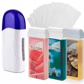    Комплект за обезкосмяване: 3x ВОСЪК ЗА ДЕПИЛАЦИЯ ITALWAX НА РОЛКА + нагревател за ленти