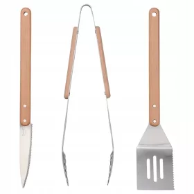    IKEA GRILLTIDER Комплект прибори за скара от 3 части, неръждаема стомана/бук