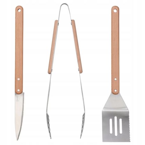  IKEA GRILLTIDER Комплект прибори за скара от 3 части, неръждаема стомана/бук
