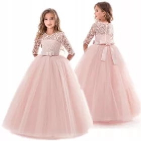    ОФИЦИАЛНА РОКЛЯ ЗА СВАТБЕНО ПРИЧАСТИЕ ДЪЛГА ЕЛЕГАНТНА ДАНТЕЛА 122-128