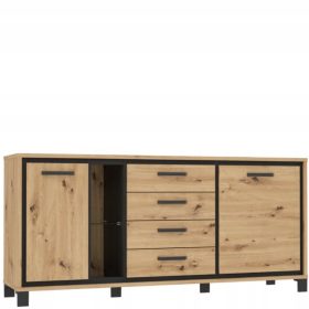    Скрин Forte Trondheim 177,4 x 41,5 x 81,3 см занаятчийски дъб, матиран черен дъб