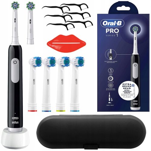  ORAL-B PRO 1 СЕРИЯ ЧЕРНА ЕЛЕКТРИЧЕСКА ЧЕТКА ЗА ЗЪБИ + АКСЕСОАРИ ЗА ГЛАВИ