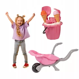   Комплект за игра с пясък - количка, кофа, гребло, лопата, зелено