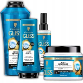    Gliss Aqua Revive шампоан маска балсам за суха и нормална коса 4 бр