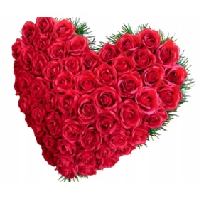   Красива нагробна композиция във формата на сърце от изкуствени цветя