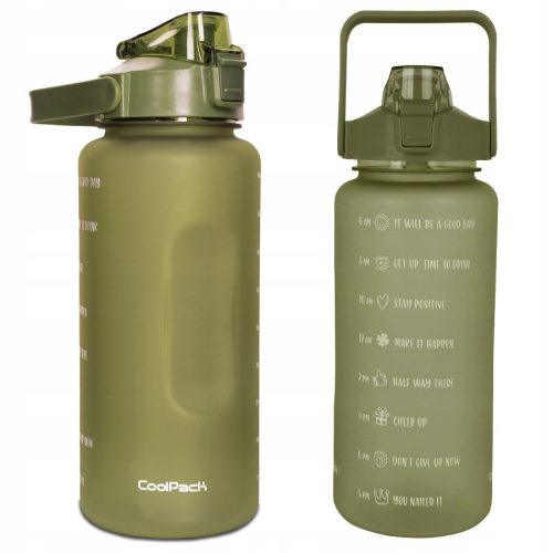  COOLPACK ГОЛЯМА БУТИЛКА ЗА ВОДА С ДРЪЖКА 2L ЗЕЛЕНА МОТИВАЦИОННА МЕРКА
