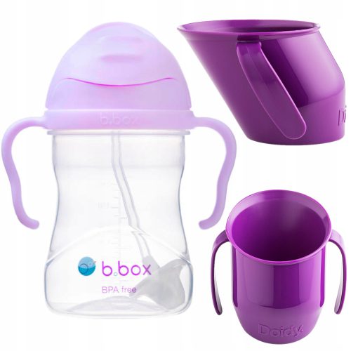  B.box Gelato бутилка със сламка лилаво BB00518 + Doidy Cup за учене на пиене 200 ml лилаво
