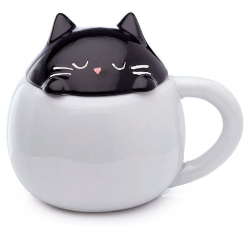  ЧАША КОТКА С 3D КАПАК ЧЕРНА КОТКА НАДНИДАЩО КОТЕ ГЛЕДАЩО ОТ ЧАШАТА