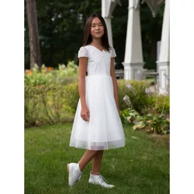    SLY 4SM-06A бяла рокля за причастие, семпла, миди декорации, празник 146