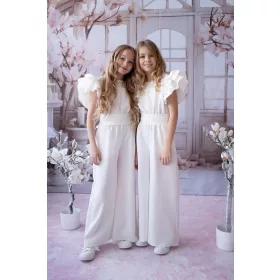    Красив гащеризон за причастие KIZ BY KIDS 152 дантелен широк панталон ECRU