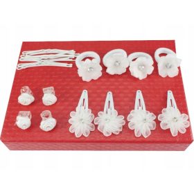    Щипки, комплект декорации за коса за причастие, 22 части, бели