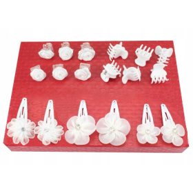    Щипки, комплект декорации за коса, 18 части, бели