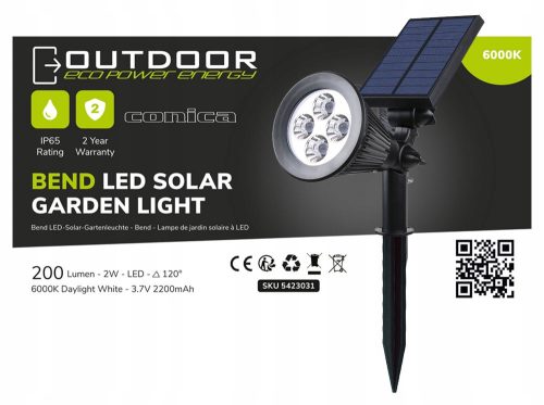  Соларна лампа за вграждане Eco Power Energy, черна, 39,5 см, 1 бр.