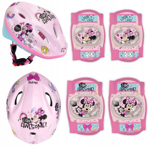  КАСКА ВЕЛОСИПЕДНА детска MINNIE Mouse 52-56 см + ПРОТЕКТОРИ ЗА ВЕЛОСИПЕДИ КОЛЕНА ЛАКТИ РОЗОВА МИНИ