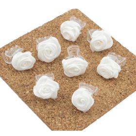    Щипки за коса, рози, 8 броя, 1,5 см, бели