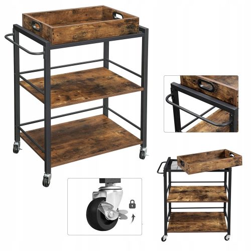  Кухненска количка Vasagle LRC72X 65 x 40 x 86 см черно-кафява