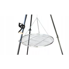    Тринога градинска скара високо над огъня с решетка от неръждаема стомана с диаметър 60