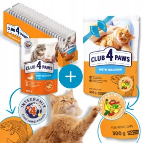    CLUB 4 PAWS мокра храна за котки - Сьомга в желе 24x100 гр + БЕЗПЛАТНО