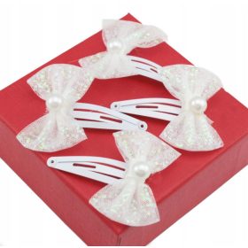    Щипки за коса, блестящи панделки, 4 броя, бели