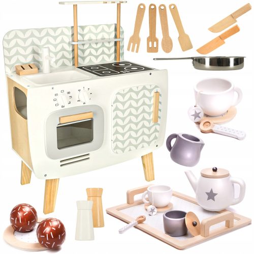  ДЕТСКА КУХНЯ ДЪРВЕНА РЕТРО МДФ XXL СЕРВИЗ ЗА КАФЕ LULILO АКСЕСОАРИ + стикери Classic EcoKidWood 1 бр.
