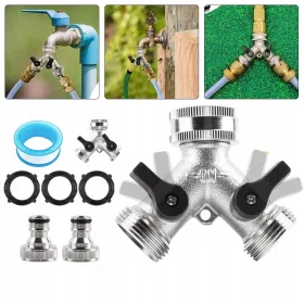    Месингов тройник с вентили за пералня, маркуч за съдомиялна 3/4" колектор