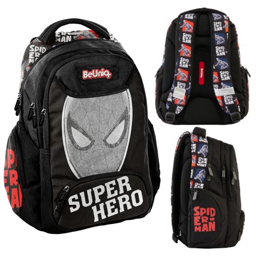Ученическа раница BeUniq Spiderman с множество отделения, черна
