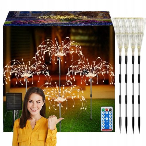  4x ГРАДИНСКИ СОЛАРНИ LED ЛАМПИ ЗА ДЪРВО Глухарче ФОЙЕРВЕРКИ 480LED ДИСТАНЦИОННО
