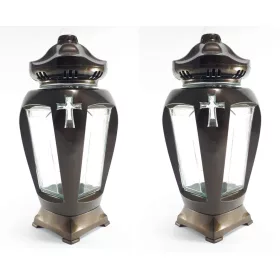   Комплект от 2 Лампиони за Гроб с LED Вмъквания "Cortina" в Червено