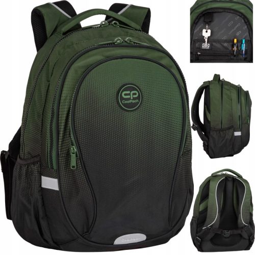  Ученическа раница CoolPack с няколко отделения, черна, нюанси на зелено