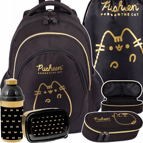  Ученическа раница с много отделения Pusheen St. Majewski черно, Нюанси на жълто и златно 23 л + 4 други продукта