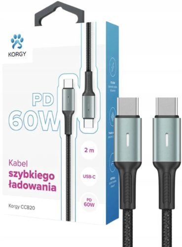  Korgy CCB20 USB-C - USB-C кабел с найлонова оплетка 2 м Бързо зареждане
