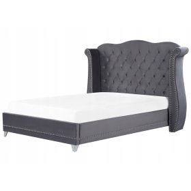    Тапицирано двойно легло Beliani AYETTE 180x200 нюанса сиво